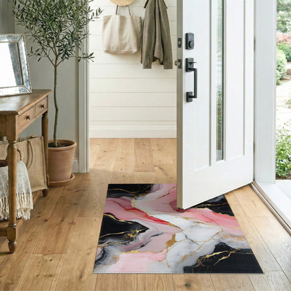 Pink Black Abstract Marble Area Rug with Gold Accents
