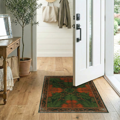 Green Orange Palm Leaf Vintage Area Rug