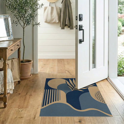 Blue Geometric Palm Leaf Area Rug