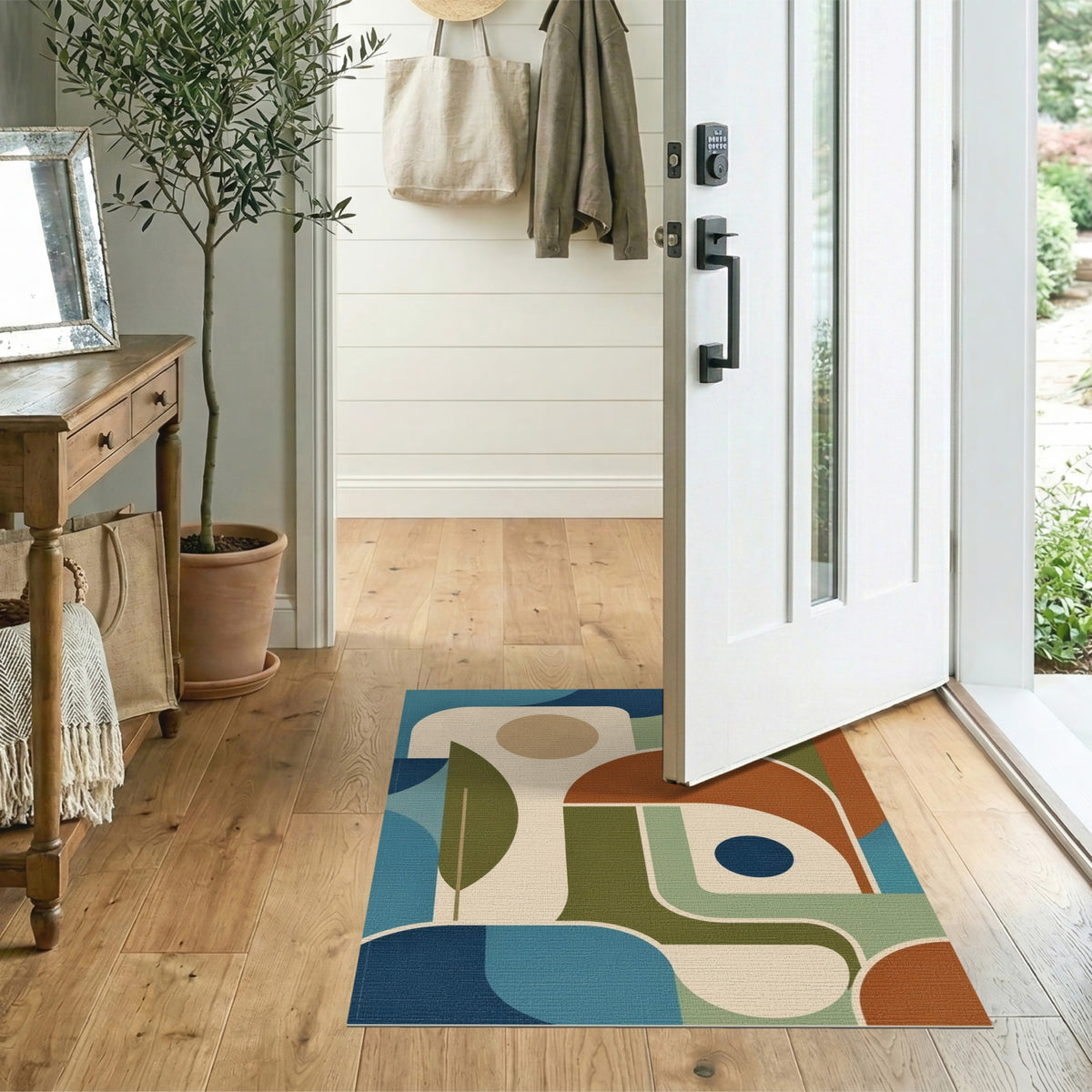 Blue and Teal Abstract Geometric Blue Teal Area Rug