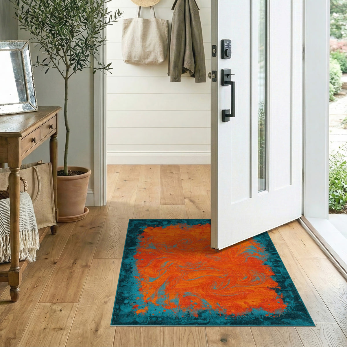 Vibrant Abstract Area Vibrant Orange Swirl Abstract Area Rug