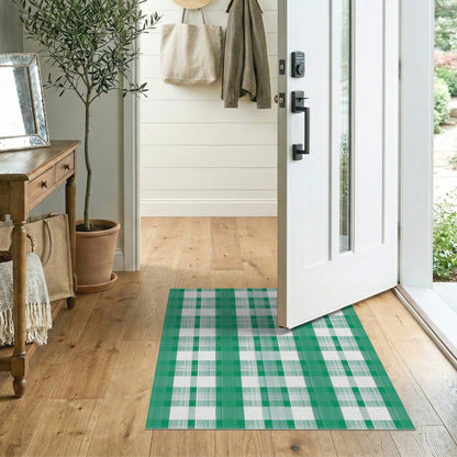 Green Checkered Washable Green Area Rug