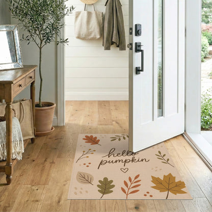Hello Pumpkin Autumn Leaves Area Rug