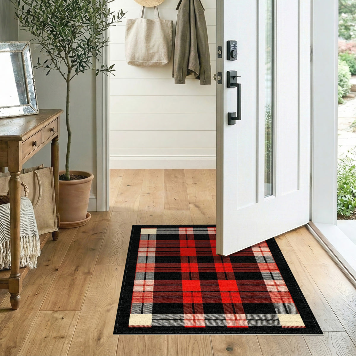 Red Geometric Modern Red Buffalo Plaid Area Rug