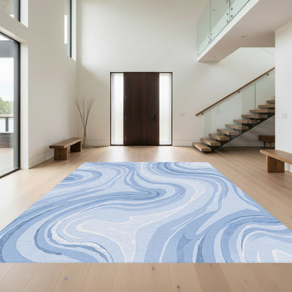 Swirling Blue Marble Abstract Rug