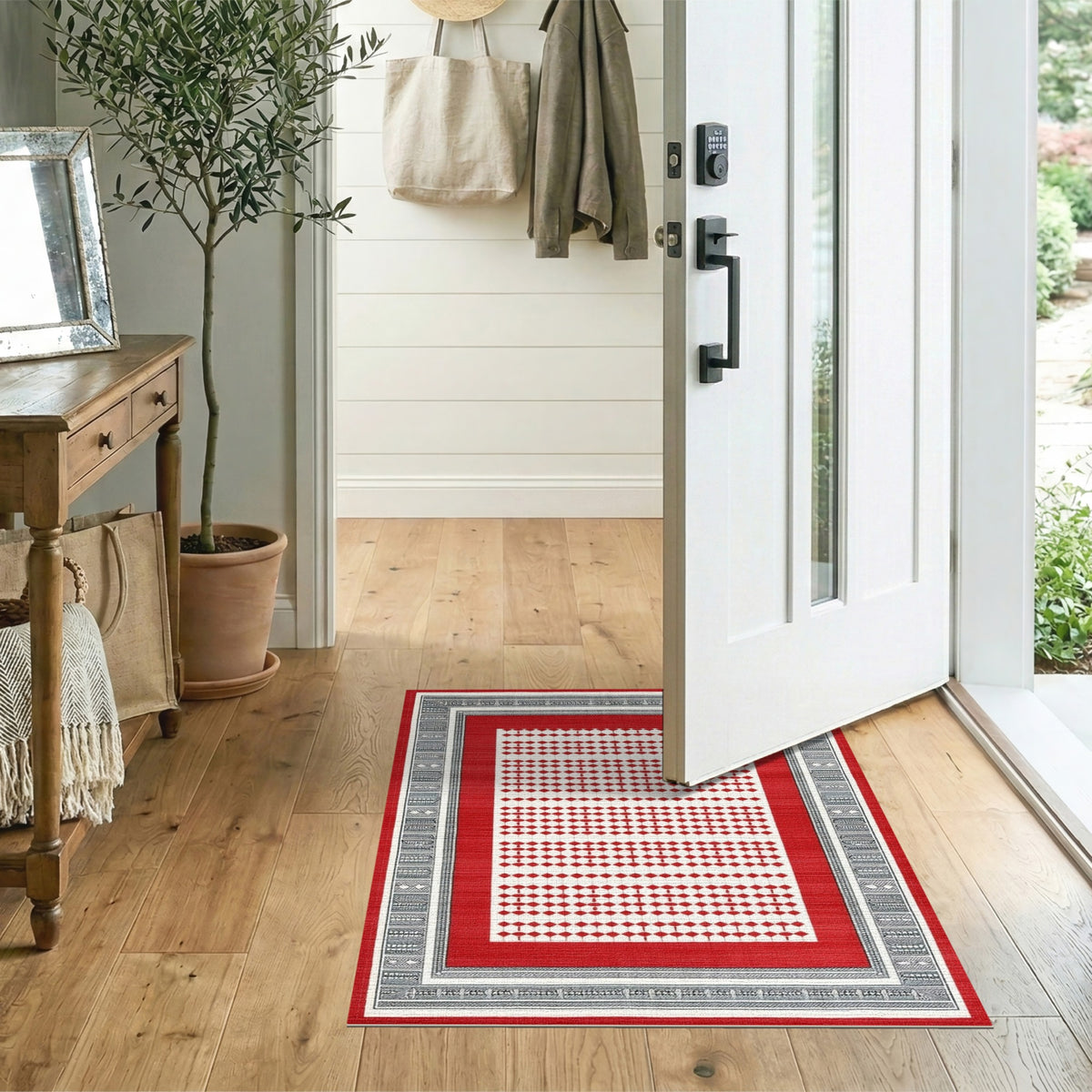 Red Diamond Lattice Area Rug