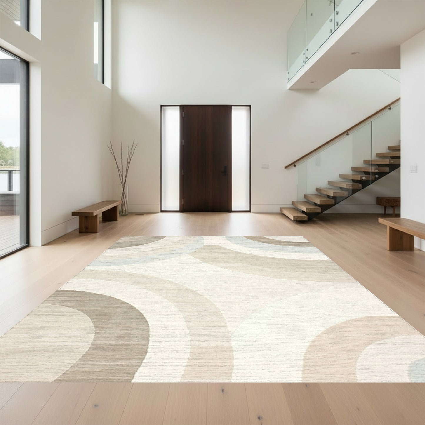 Modern Taupe Concentric Circles Rug