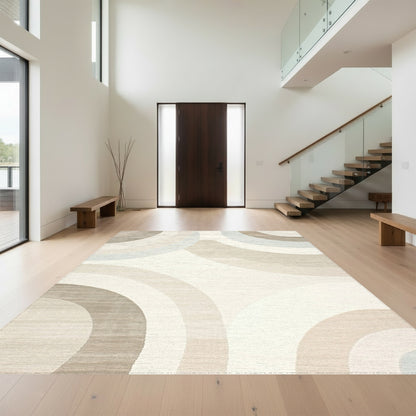 Modern Taupe Concentric Circles Rug