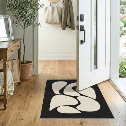 Black and White Abstract Organic Shapes Black White Area Rug