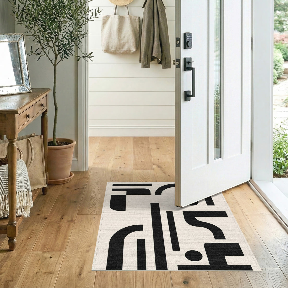 Bold Black White Geometric Area Rug