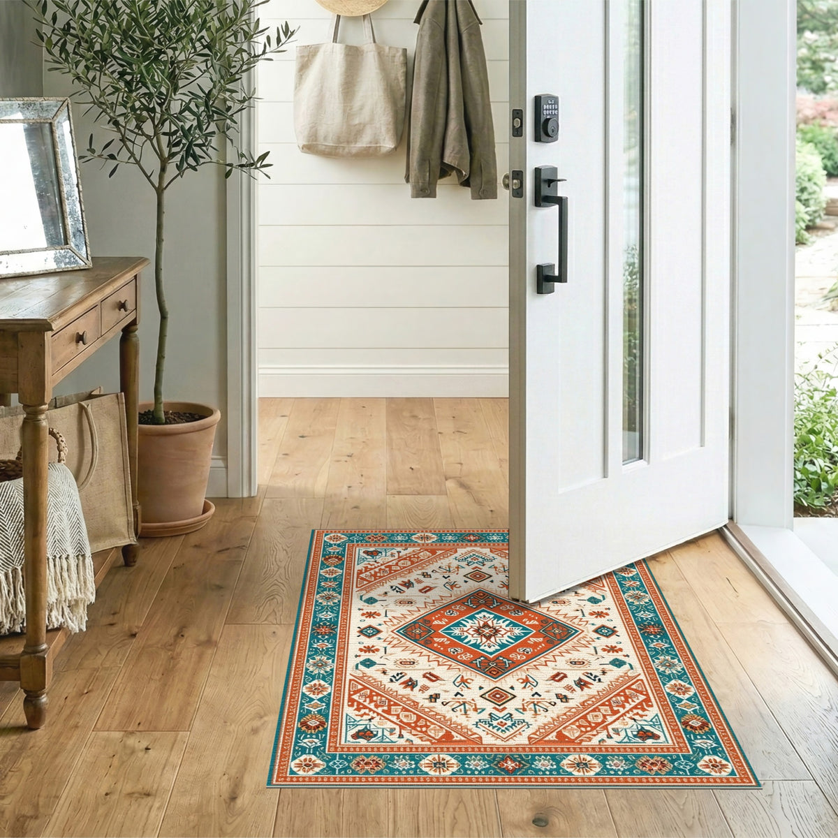 Teal Orange Southwestern Area Rug
