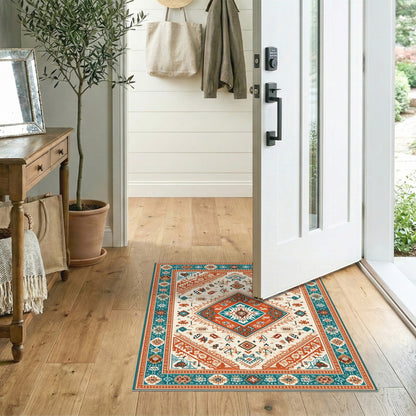 Teal Orange Southwestern Area Rug