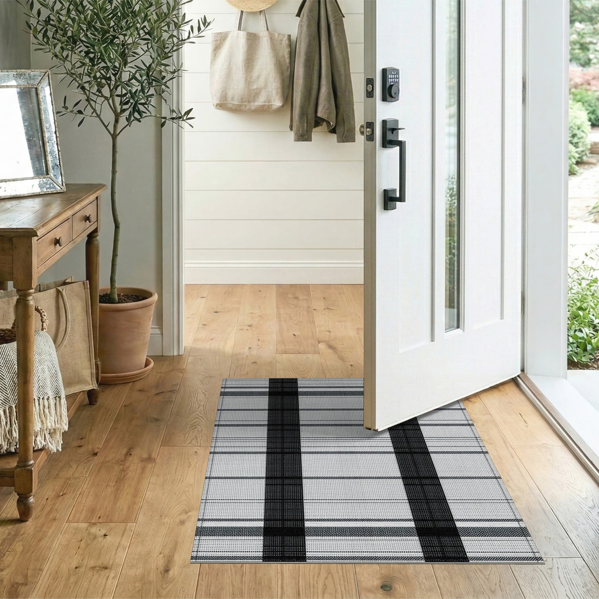 Black and White Plaid Black White Plaid Geometric Area Rug