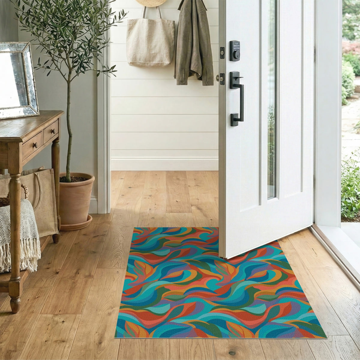 Vibrant Multi-Color Wave Area Rug