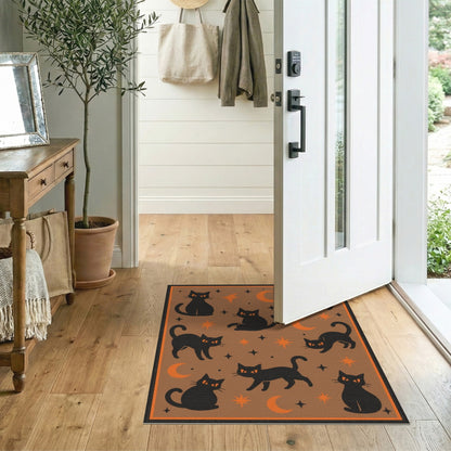 Black Cats Moon Stars Area Rug