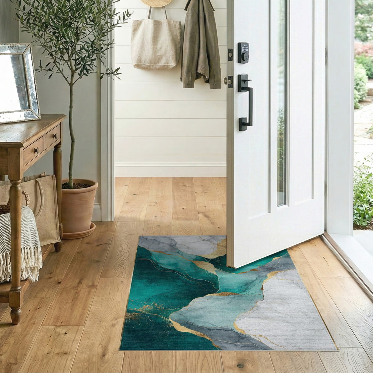 Abstract Area Teal Gold Marble Abstract Area Rug