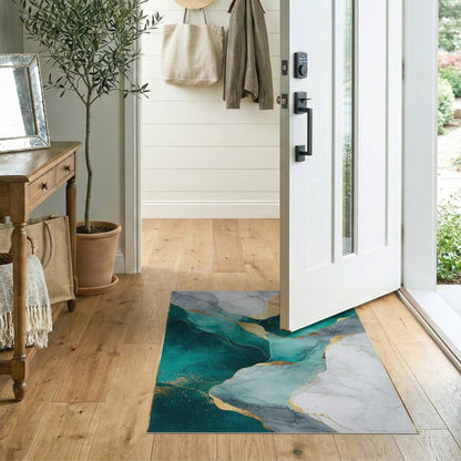 Abstract Area Teal Gold Marble Abstract Area Rug