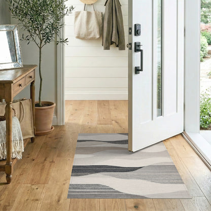 Grey Wavy Striped Abstract Area Rug