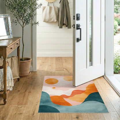 Abstract Pink Orange Wave Area Rug
