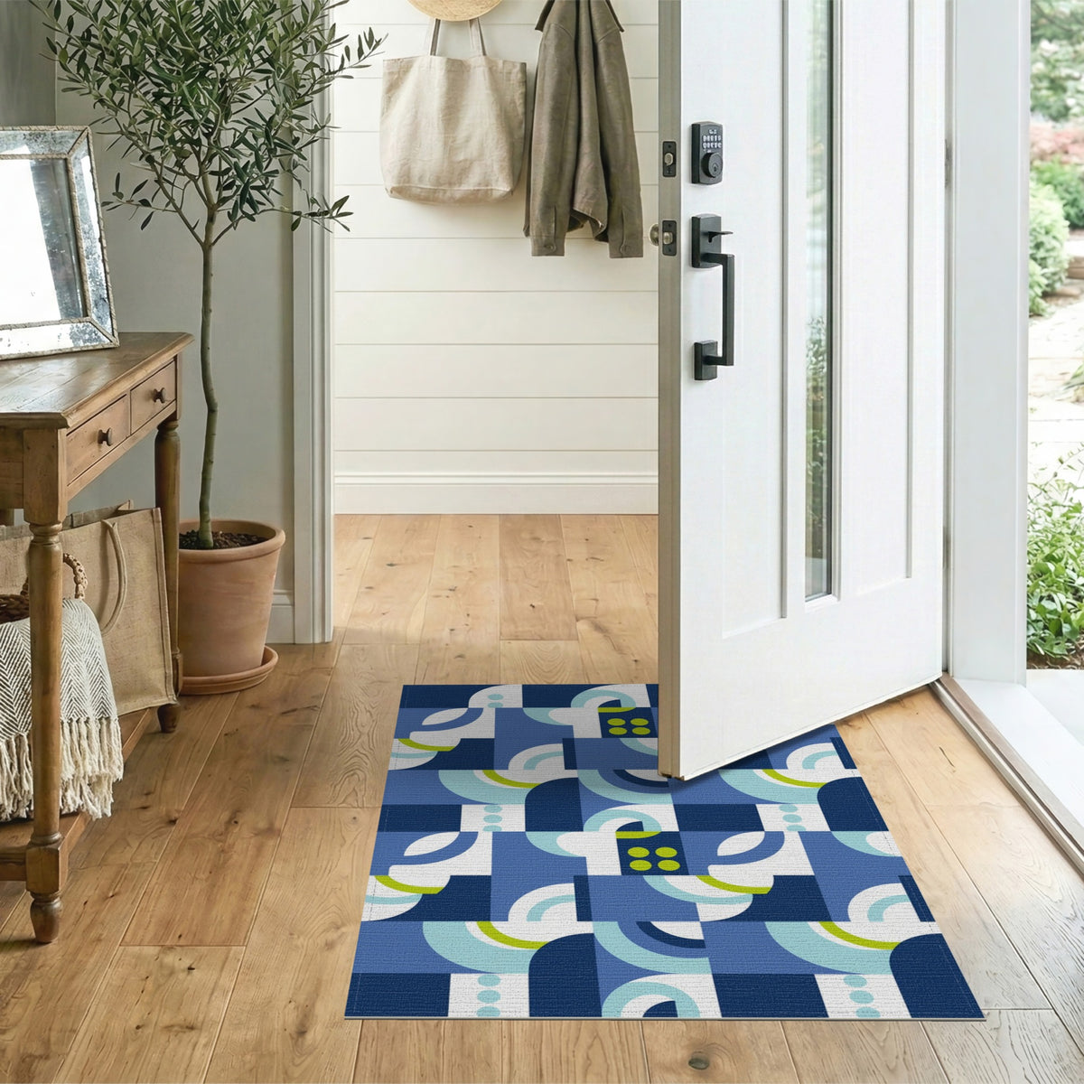 Geometric Modern Blue Teal Geometric Swirl Area Rug