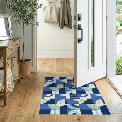 Geometric Modern Blue Teal Geometric Swirl Area Rug