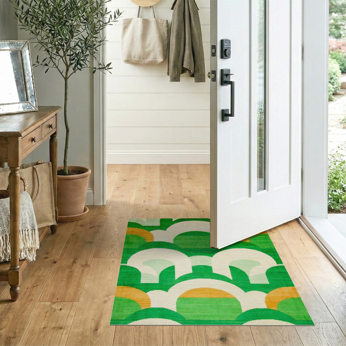 Green Geometric Arch Area Rug
