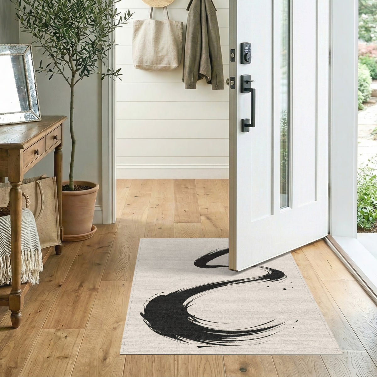 Abstract Area Abstract Black Brushstroke Area Rug