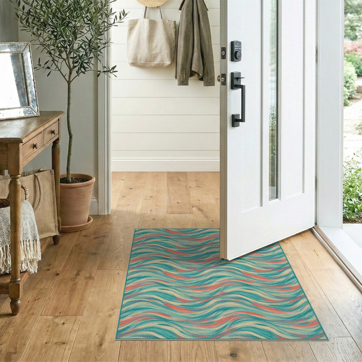 Teal Wave Coastal Area Rug