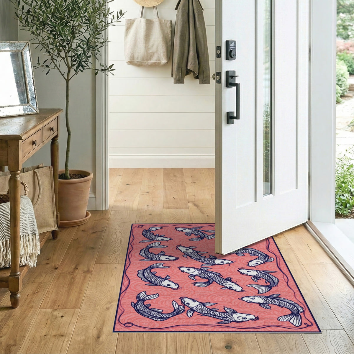 Koi Fish Pink Area Rug