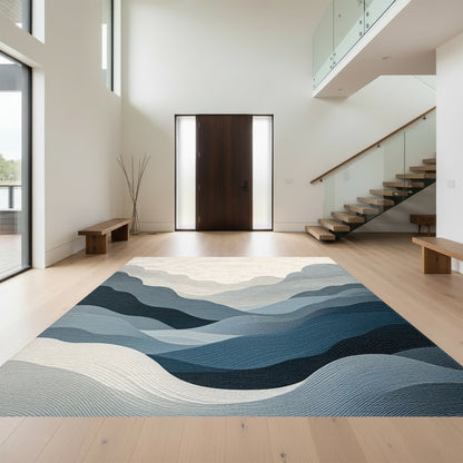 Layered Blue Gray Mountains Rug
