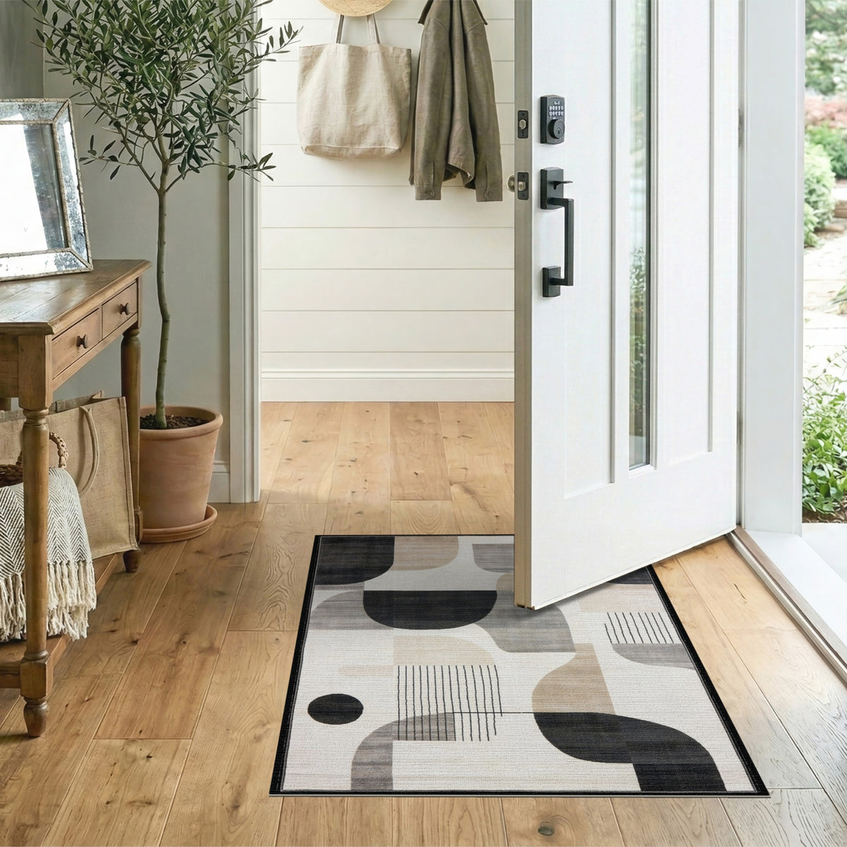 Bold Geometric Black White Area Rug