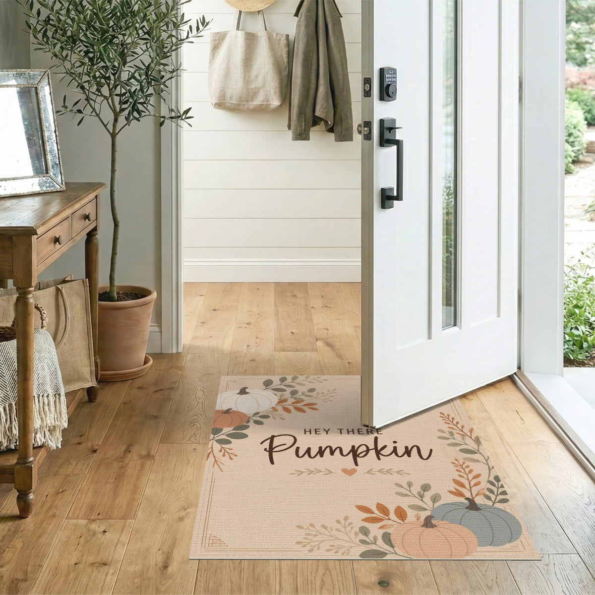 Hey There Pumpkin Beige Area Rug