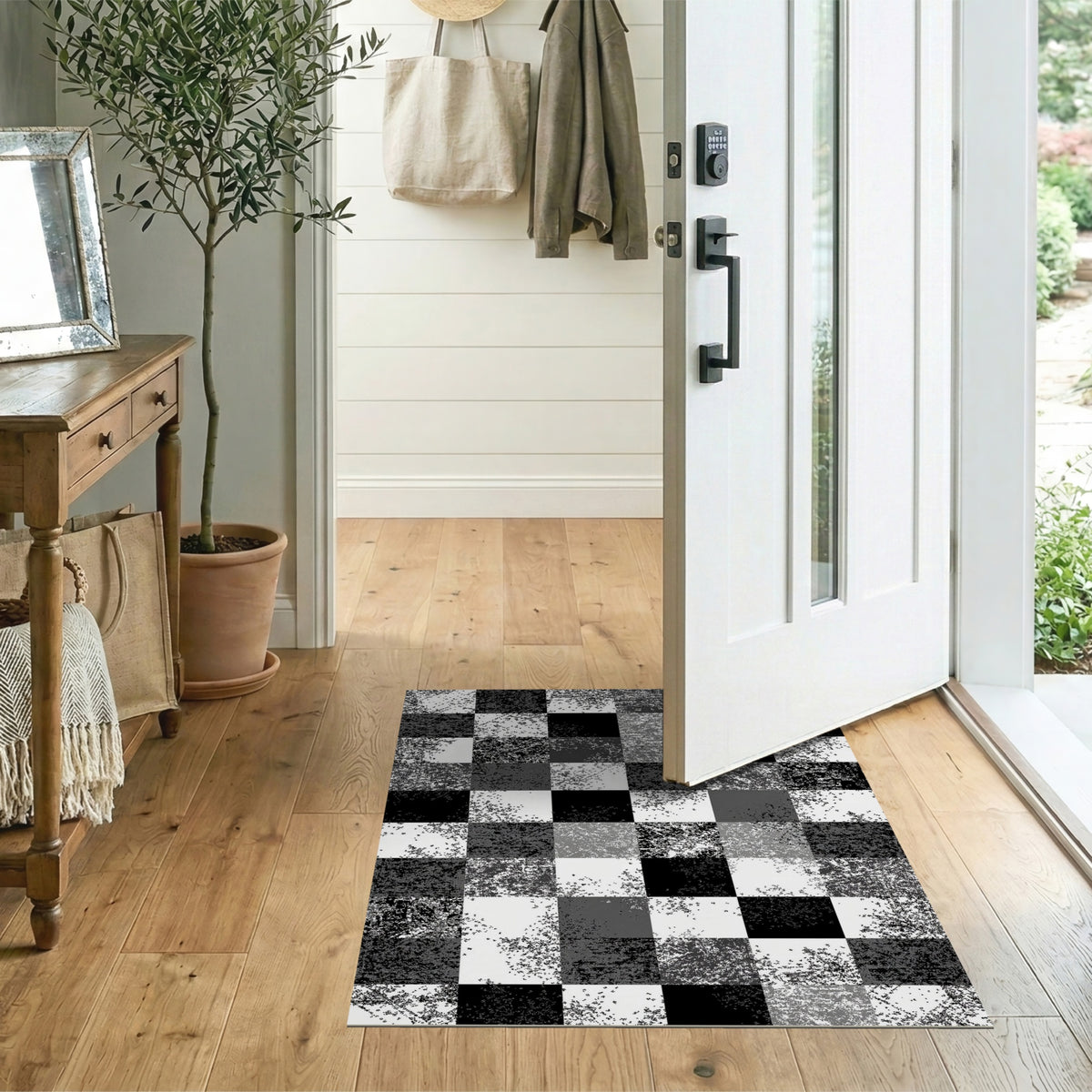 Checkered Black and White Distressed Black White Checkered Area Rug