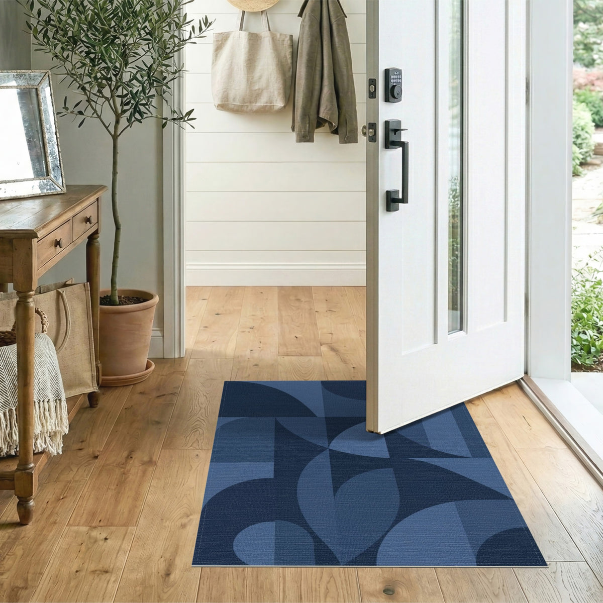Geometric Modern Blue and Teal Blue Geometric Modern Area Rug