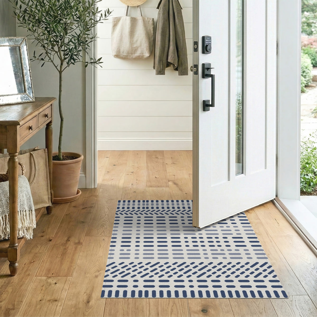 Blue Geometric Washable Area Rug
