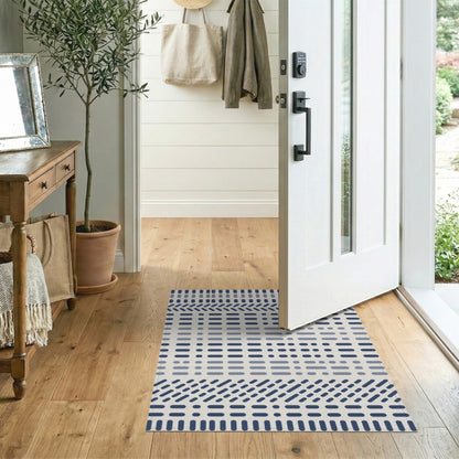 Blue Geometric Washable Area Rug