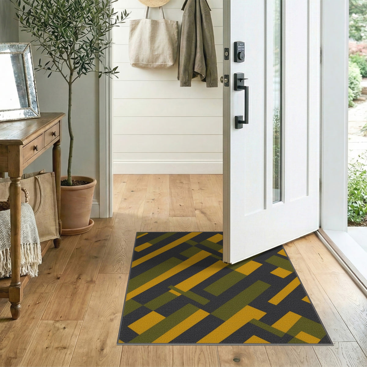 ODIKA Yellow Green Geometric Area Rug