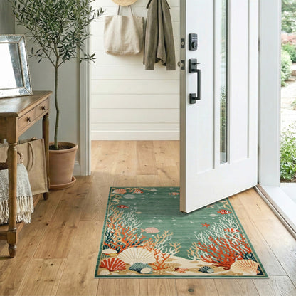 Teal Ocean Reef Washable Area Rug