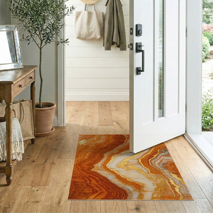 Orange Gold Marble Abstract Area Rug