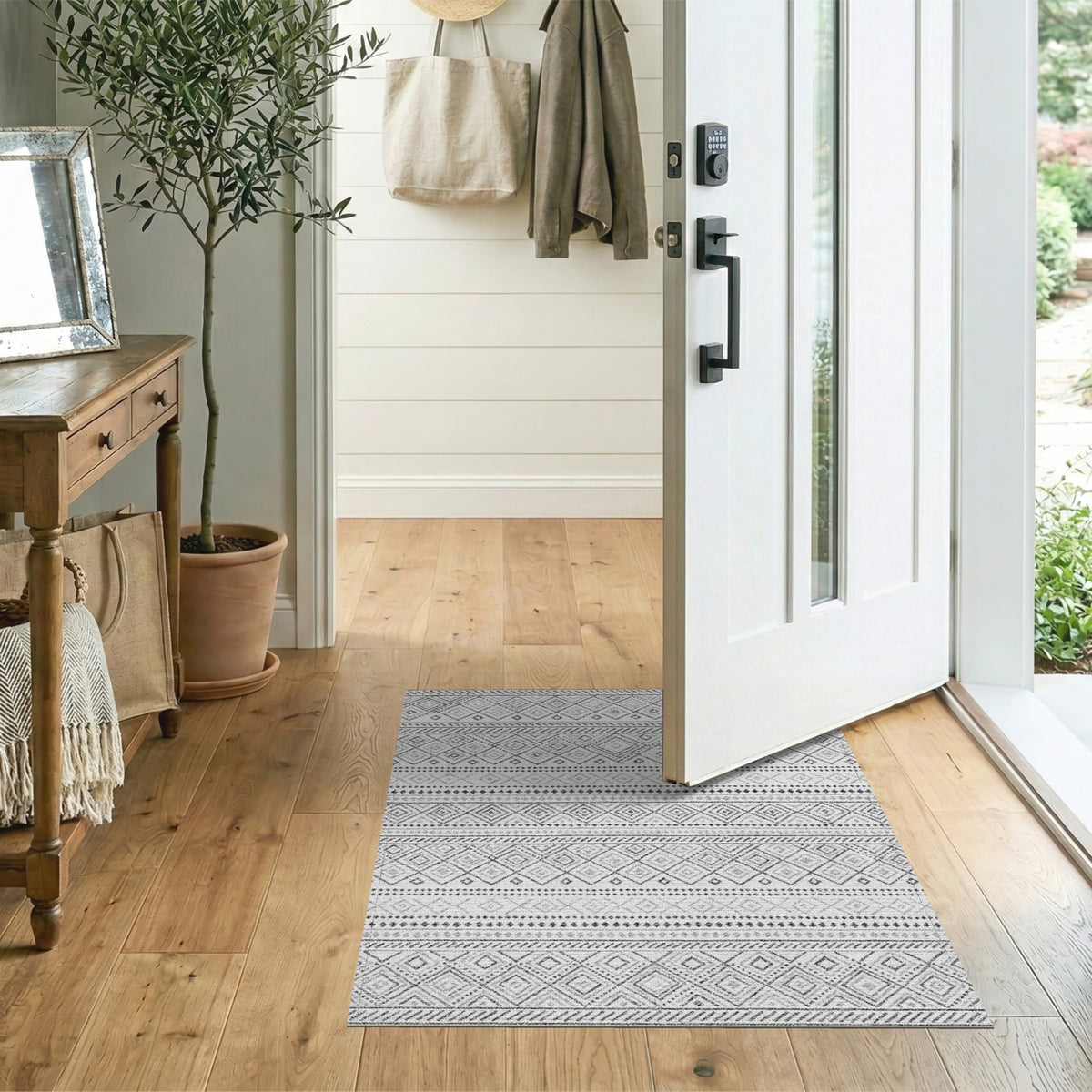 Black White Heritage Tribal Area Rug
