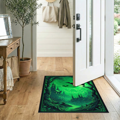 Gothic Green Castle Moonlit Forest Area Rug