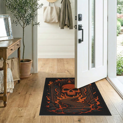 Fiery Skull Orange Area Rug