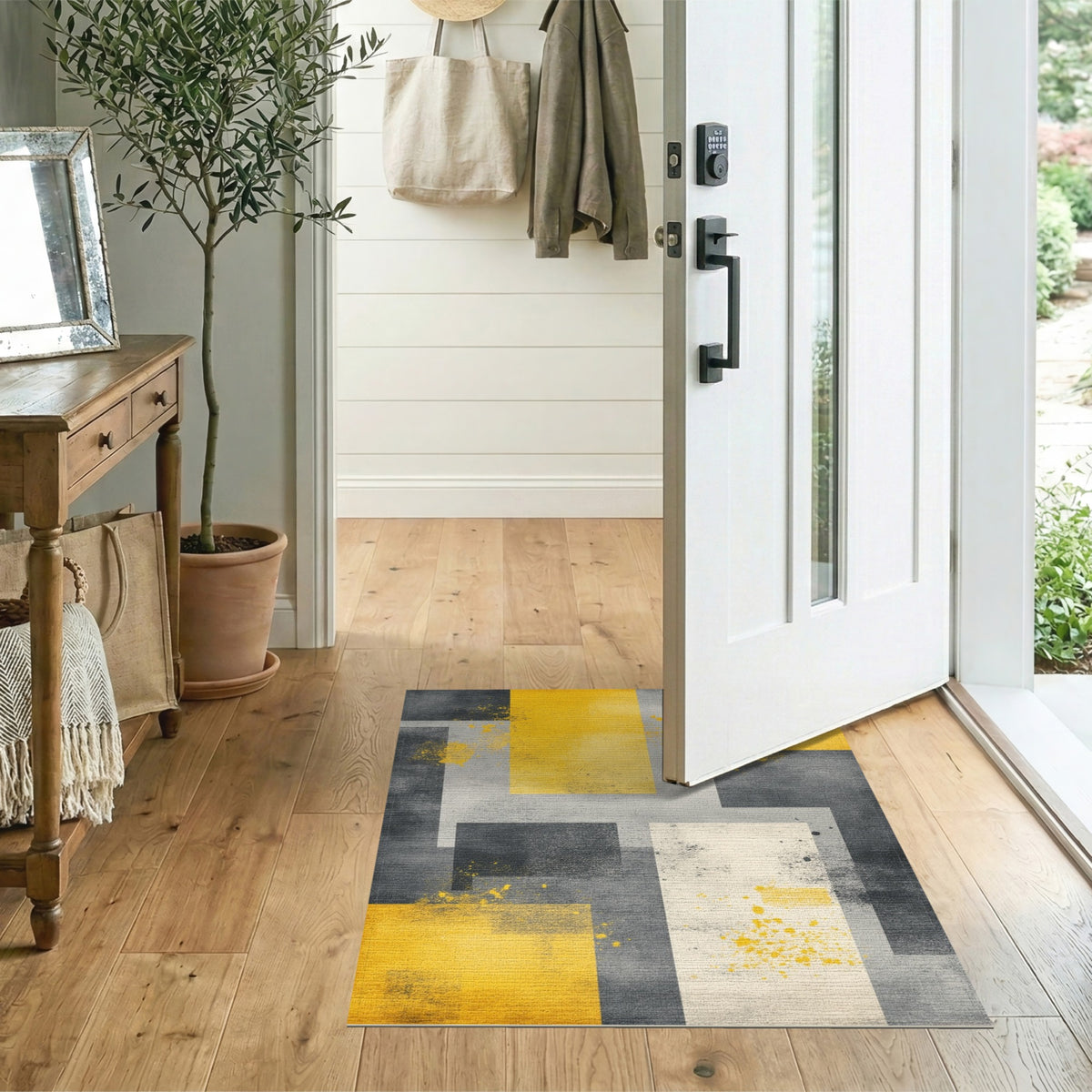 Geometric Modern Yellow Grey Geometric Abstract Area Rug