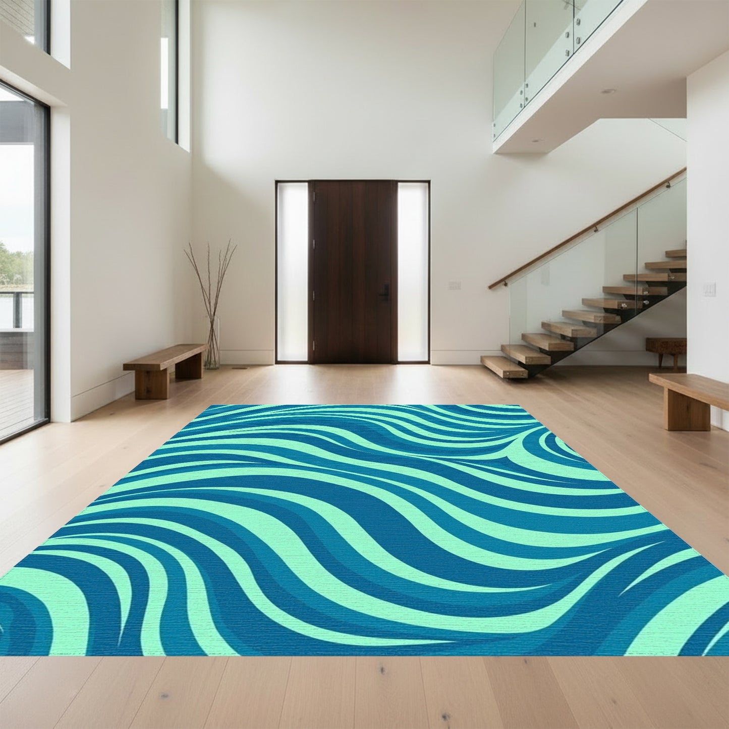 Teal Navy Wavy Waves Rug