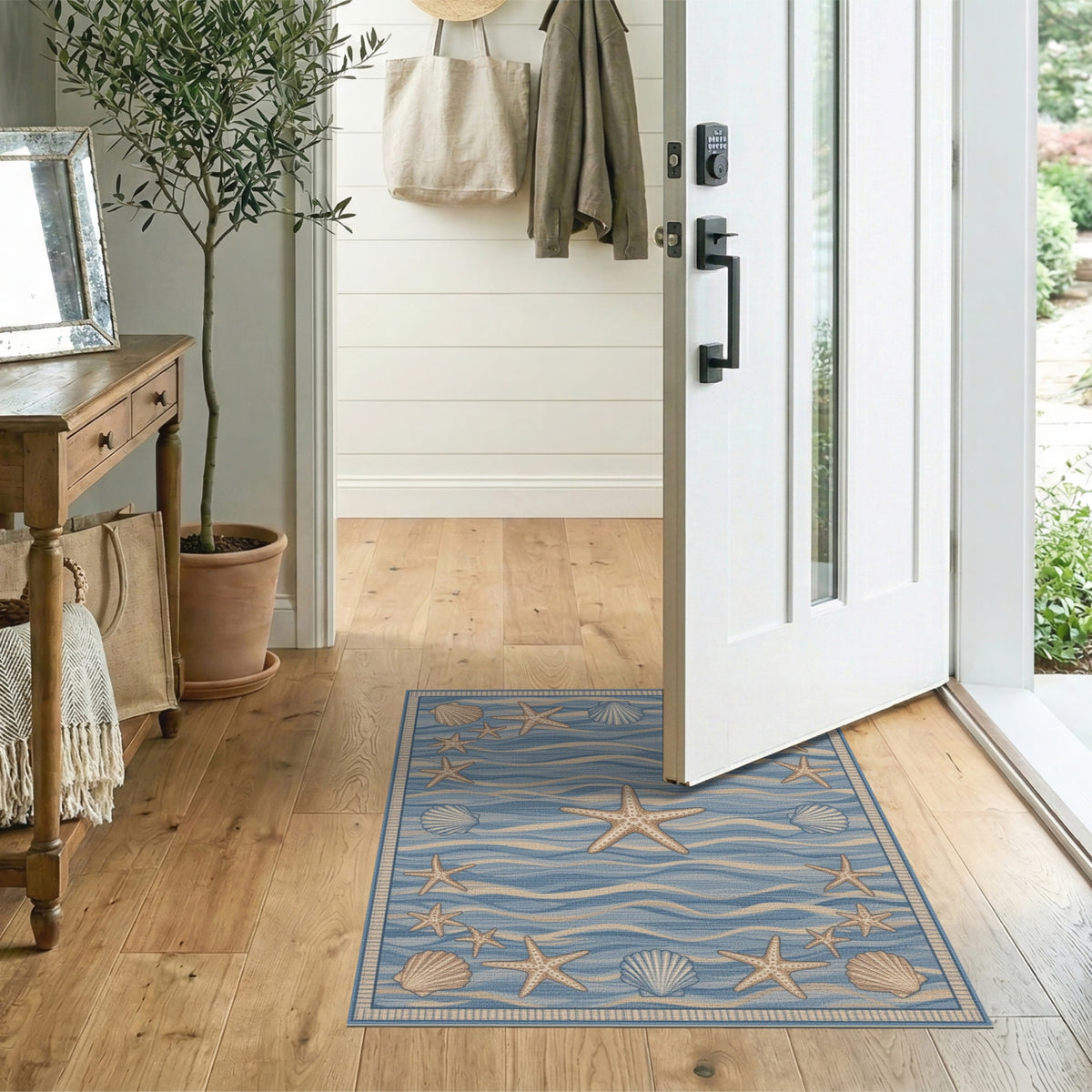 Blue Coastal Starfish Area Rug
