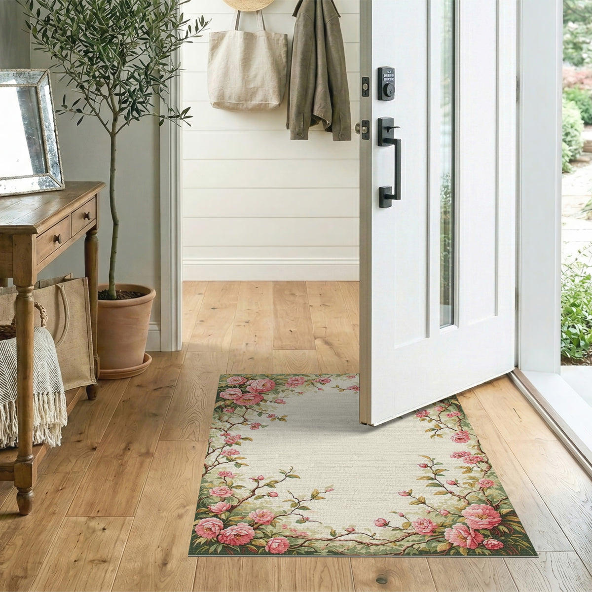 Pink Floral Vintage Washable Area Rug