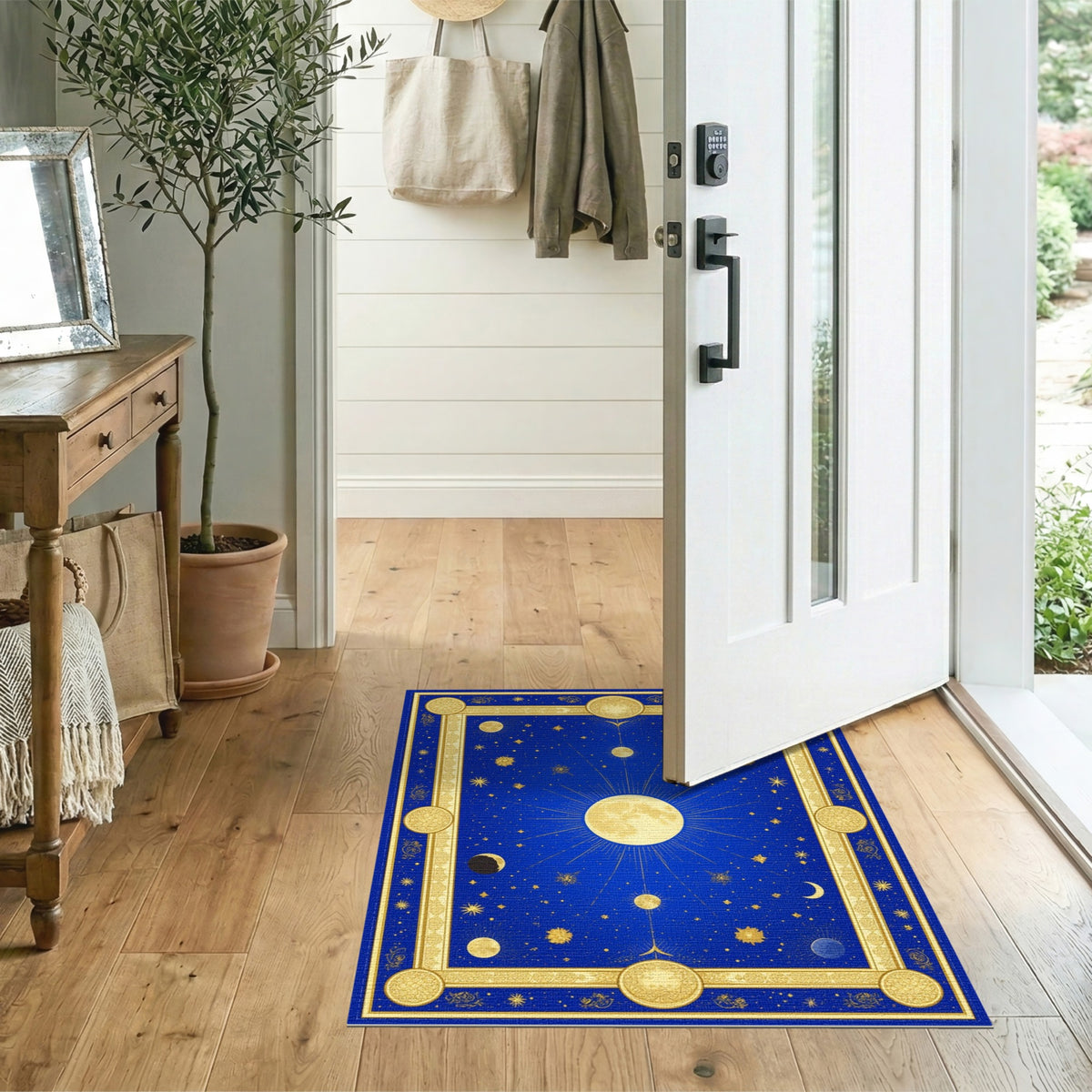 Celestial Moon Phase Blue Area Rug