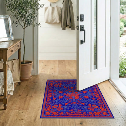 Blue Orange Floral Vintage Area Rug