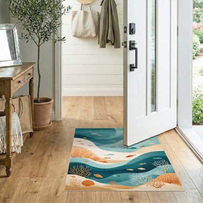Blue Teal Ocean Fish Coastal Area Rug
