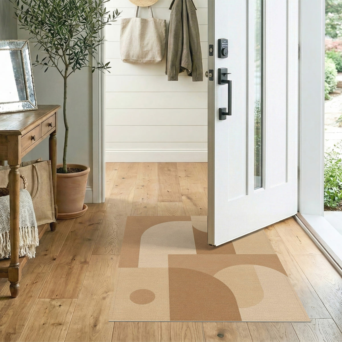 Abstract Geometric Brown Tan Brown and Tan Area Rug